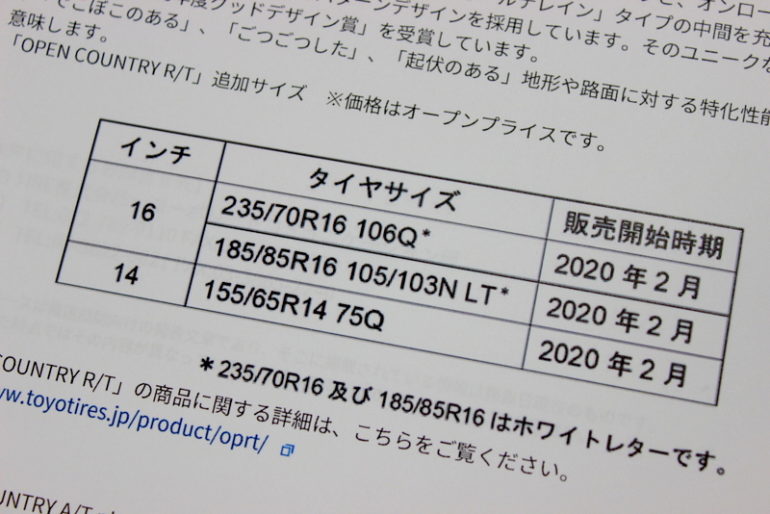 ＴＯＹＯのオープンカントリーシリーズから新サイズ追加が発表